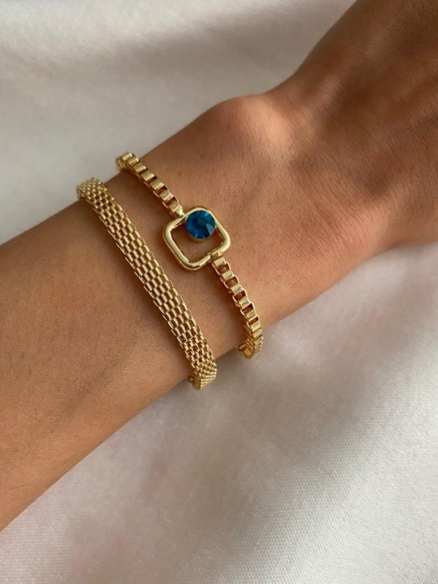 Blue Sparkle İkili Kombin Altın Bileklik