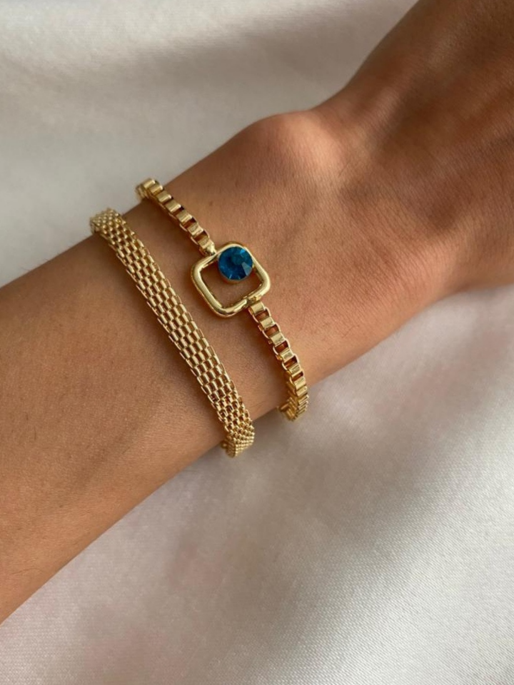 Blue Sparkle İkili Kombin Altın Bileklik